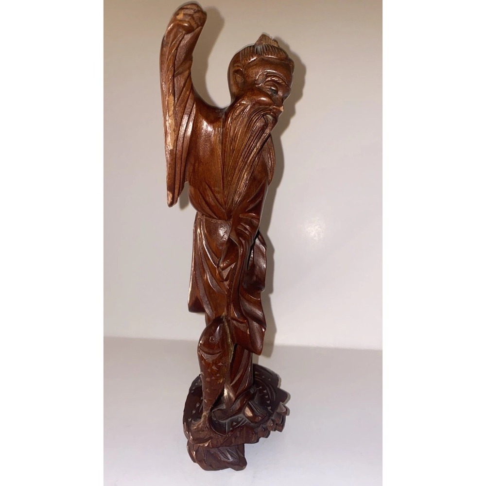 Vintage Chinese Hand Carved Wooden Statue